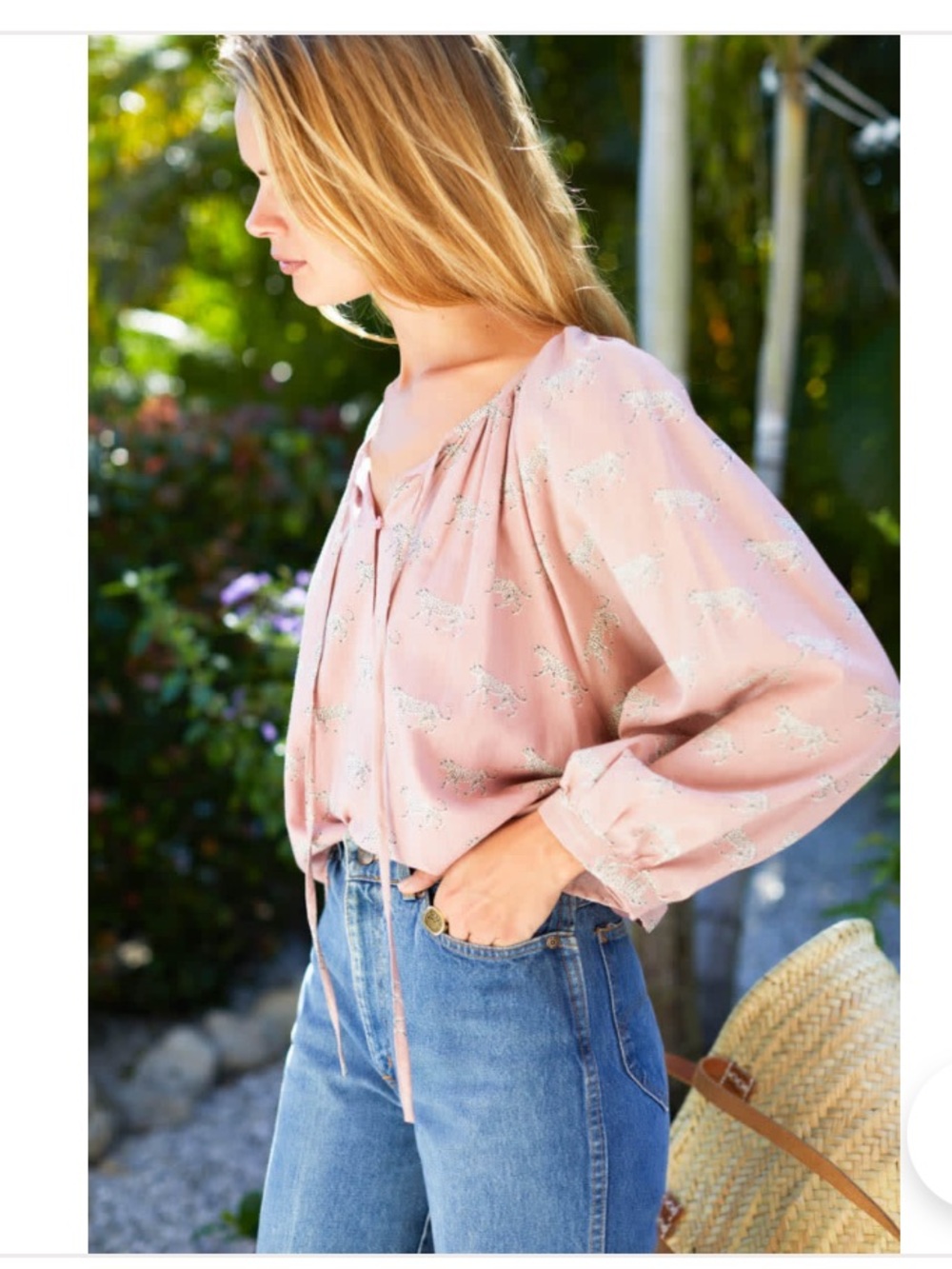 Emerson Fry Organic Cotton Lucy Blouse in Pink with Cheetahs in White and Black